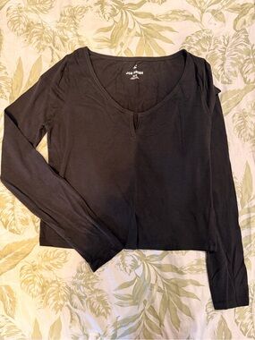 Joe Fresh Dark Gray Long-Sleeve Scoop Neck Top
